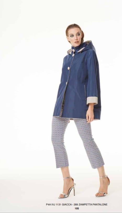 Trench color blu jeans con profili beige, svasato Simoncini acquista online