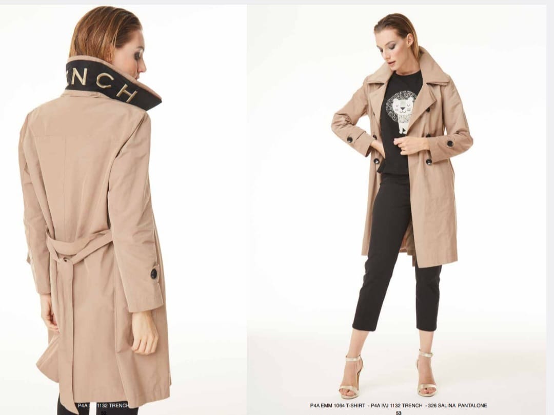 Trench color beige con la scritta TRENCH dietro al colletto Simoncini acquista online